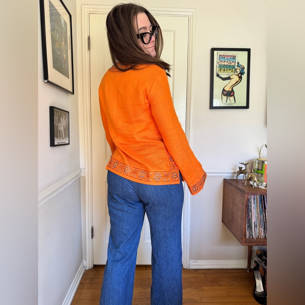 Tory Burch Orange Linen Tunic w Rhinestone Detailing - Picture 2 of 7